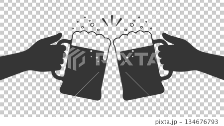ビールジョッキの乾杯シルエットアイコン ビールジョッキの乾杯シルエットアイコン 134676793