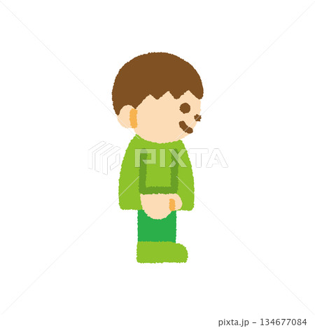 子ども 立つ 男の子 横向き 手描き パステル 人物アイコン 134677084