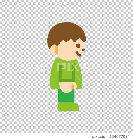 子ども 立つ 男の子 横向き 手描き パステル 人物アイコン 134677084