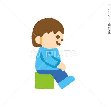 子ども 座る 女の子 横向き 手描き パステル 人物アイコン 子ども 座る 女の子 横向き 手描き パステル 人物アイコン 134677102