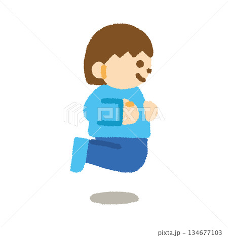 子ども ジャンプ 女の子 横向き 手描き パステル 人物アイコン 134677103