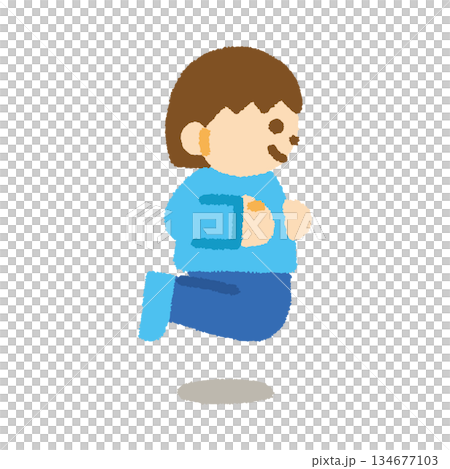 子ども ジャンプ 女の子 横向き 手描き パステル 人物アイコン 134677103