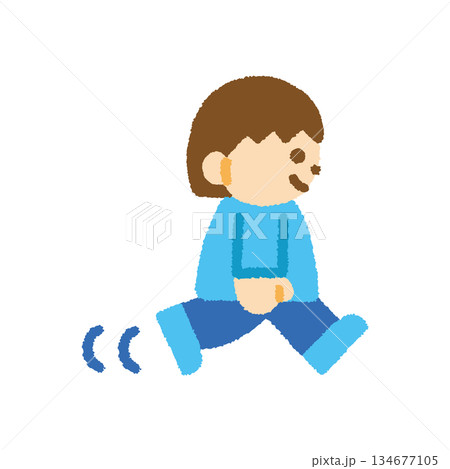 子ども 歩く 女の子 横向き 手描き パステル 人物アイコン 134677105