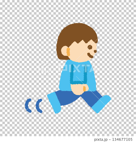 子ども 歩く 女の子 横向き 手描き パステル 人物アイコン 134677105