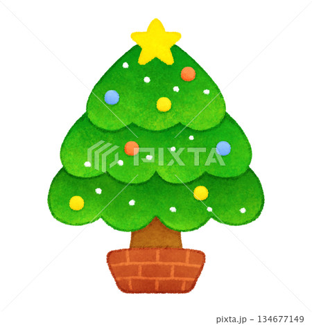 手描きかわいいクリスマスツリーのイラスト 手描きかわいいクリスマスツリーのイラスト 134677149