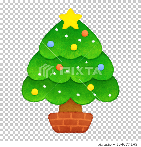 Hand drawn cute Christmas tree illustration 134677149