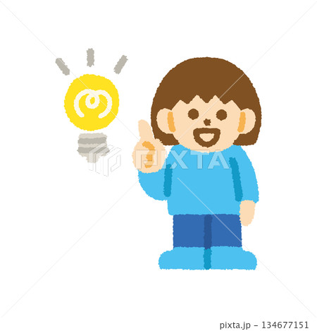 子ども ひらめき 女の子 正面 手描き パステル 人物アイコン 134677151