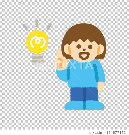 子ども ひらめき 女の子 正面 手描き パステル 人物アイコン 134677151