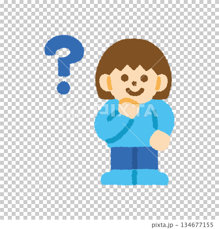 Child thinking girl front hand drawn pastel character icon Child thinking girl front hand drawn pastel character icon 134677155
