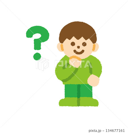 子ども 考える 男の子 正面 手描き パステル 人物アイコン 134677161