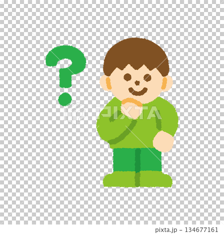 子ども 考える 男の子 正面 手描き パステル 人物アイコン 134677161