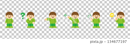 Child action front boy character icon set hand drawn pastel 134677197