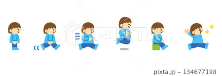 子ども 動作 横向き 女の子 人物アイコンセット 手描き パステル 134677198