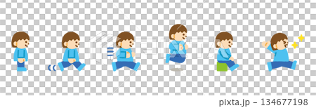 子ども 動作 横向き 女の子 人物アイコンセット 手描き パステル 134677198