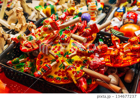 Traditional Christmas souvenir nutcrackers sold on Christmas market 134677237