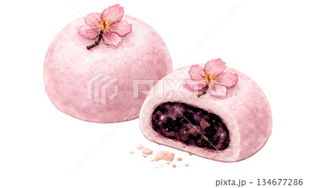 桜大福 春の和菓子 背景透過 134677286