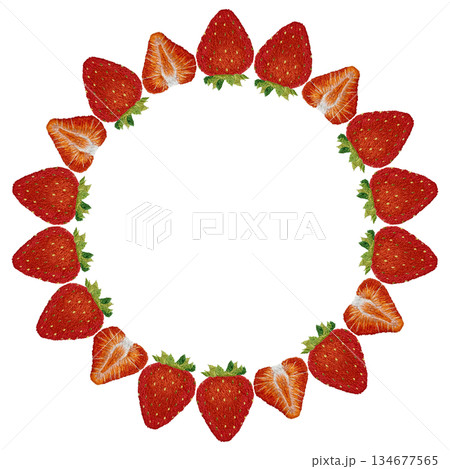 【イチゴのフレーム】手刺繍イラスト素材 134677565