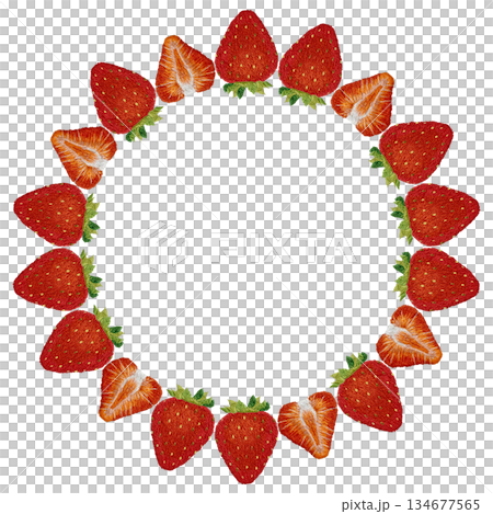 【イチゴのフレーム】手刺繍イラスト素材 134677565