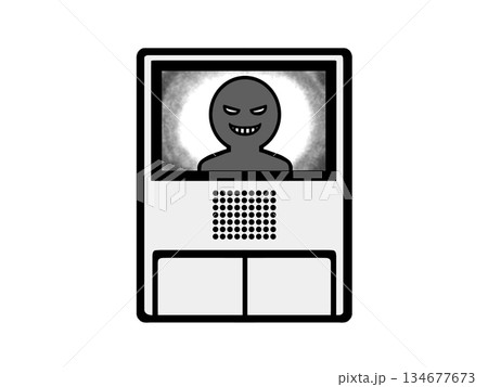 悪い顔をした人物が映っているインターホンのイラスト 134677673