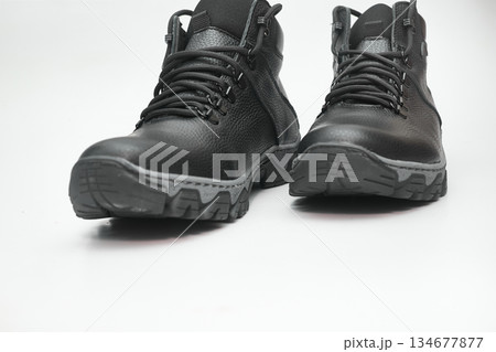 Going to.Winter black leather warm boots with laces for walk Going to.Winter black leather warm boots with laces for walk 134677877