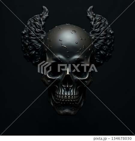 AI generated Highly detailed threedimensional rendering of mysterious horned skull 134678030