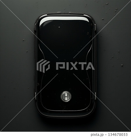 AI generated Sleek glossy black electronic device covered in water droplets on shiny 134678033