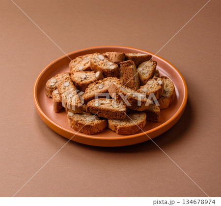 Italian cantuccini cookies with almonds, a sweet biscuit dessert. Cantuccini cookies Italian cantuccini cookies with almonds, a sweet biscuit dessert. Cantuccini cookies 134678974