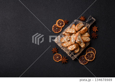 Italian cantuccini cookies with almonds, a sweet biscuit dessert. Cantuccini cookies 134678989