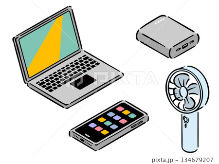 アイソメトリック図法のモバイル機器セット。手描きのアイソメ。 134679207