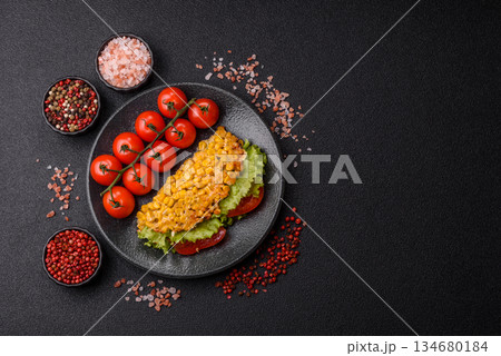 Mexican corn tortilla tacos with tuna, chicken, or beef. Corn tacos as a background 134680184