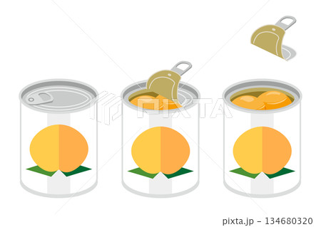 缶切り不要の黄桃の缶詰を開けるイラスト 134680320