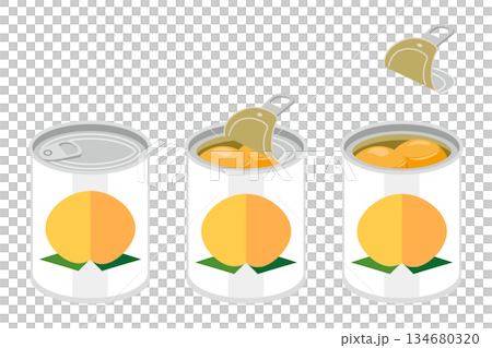 缶切り不要の黄桃の缶詰を開けるイラスト 134680320