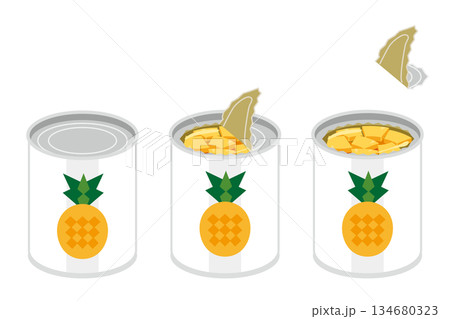 カットパインの缶詰を開けるイラスト カットパインの缶詰を開けるイラスト 134680323