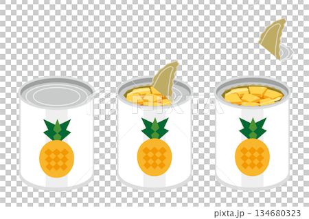 カットパインの缶詰を開けるイラスト カットパインの缶詰を開けるイラスト 134680323