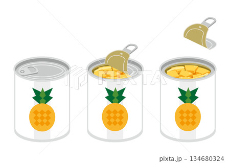 缶切り不要のカットパインの缶詰を開けるイラスト 134680324