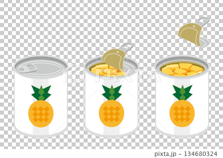 缶切り不要のカットパインの缶詰を開けるイラスト 134680324