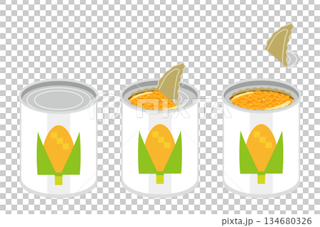トウモロコシの缶詰を開けるイラスト トウモロコシの缶詰を開けるイラスト 134680326
