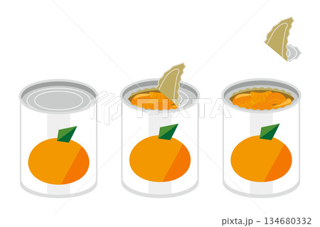 ミカンの缶詰を開けるイラスト 134680332