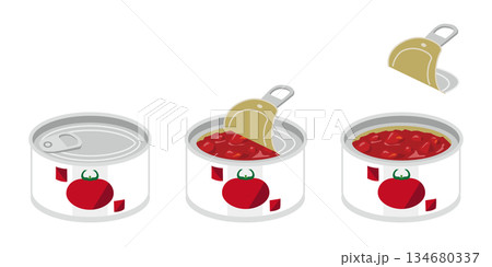 缶切り不要のカットトマトの缶詰を開けるイラスト ミニサイズ 缶切り不要のカットトマトの缶詰を開けるイラスト ミニサイズ 134680337