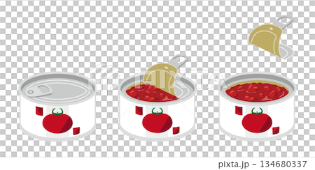 缶切り不要のカットトマトの缶詰を開けるイラスト ミニサイズ 缶切り不要のカットトマトの缶詰を開けるイラスト ミニサイズ 134680337