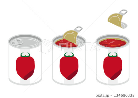 缶切り不要のホールトマトの缶詰を開けるイラスト 134680338