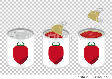 缶切り不要のホールトマトの缶詰を開けるイラスト 134680338
