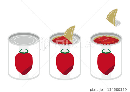 ホールトマトの缶詰を開けるイラスト 134680339