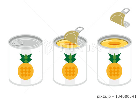 缶切り不要のスライスパインの缶詰を開けるイラスト 134680341