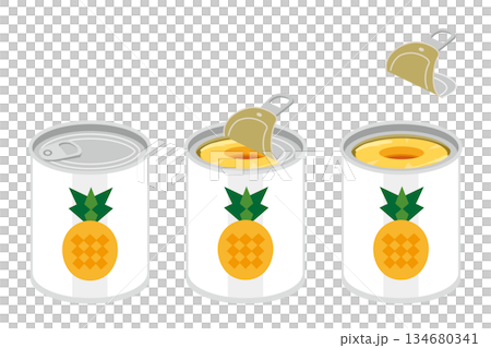 Illustration of opening a can of sliced pineapple without a can opener 134680341