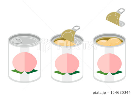 缶切り不要の白桃の缶詰を開けるイラスト 134680344
