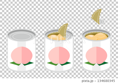 Illustration of opening a can of white peaches 134680345