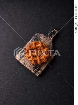 Apple or pumpkin pie or tart is a sweet American autumn treat. American apple pie Apple or pumpkin pie or tart is a sweet American autumn treat. American apple pie 134680348