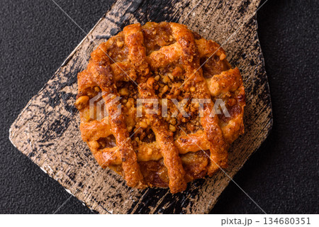 Apple or pumpkin pie or tart is a sweet American autumn treat. American apple pie 134680351