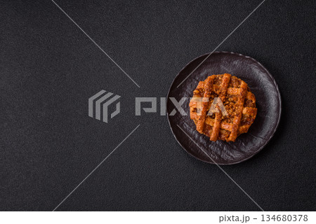 Apple or pumpkin pie or tart is a sweet American autumn treat. American apple pie 134680378